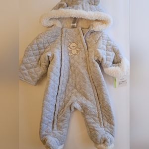 NWT LITTLE ME Baby Boy Bear Cotton Hooded Winter Footed Jumpsuit
